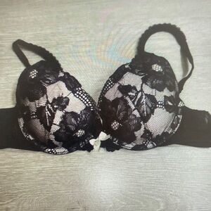 Black Lace Push-Up Bra with Floral Overlay